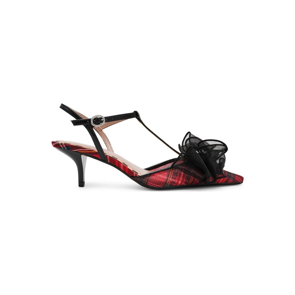 Betsey Johnson Lillyan Pump Women 7.5M Red Plaid T-Strap Pointed Toe Kitten Heel - Picture 2 of 13